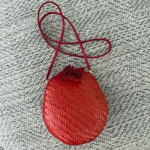 Rodo Red Leather Woven Crossbody Bag